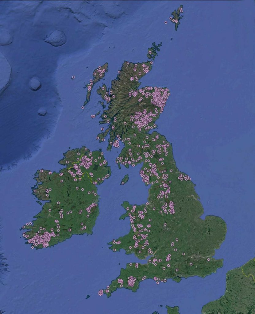Distribution of stone circles around Great Britain