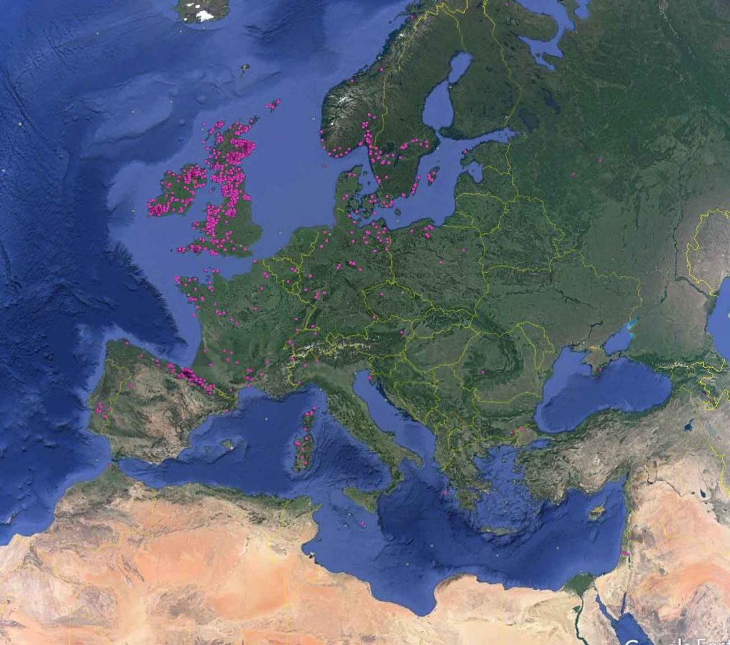 Map of Eurasian stone circles from Morocco, Sardinia, Malta, Greek Islands, Southern Egypt, Israel, Golan Heights, Armenia, Northern Pakistan, Russia and several in Japan.