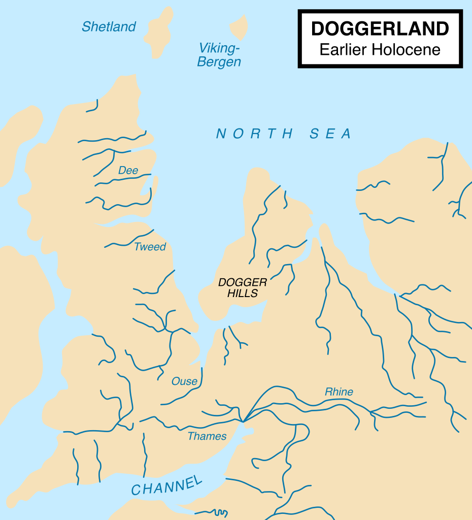 Doggerland approximately 11,650 years before present, after the last glacial period