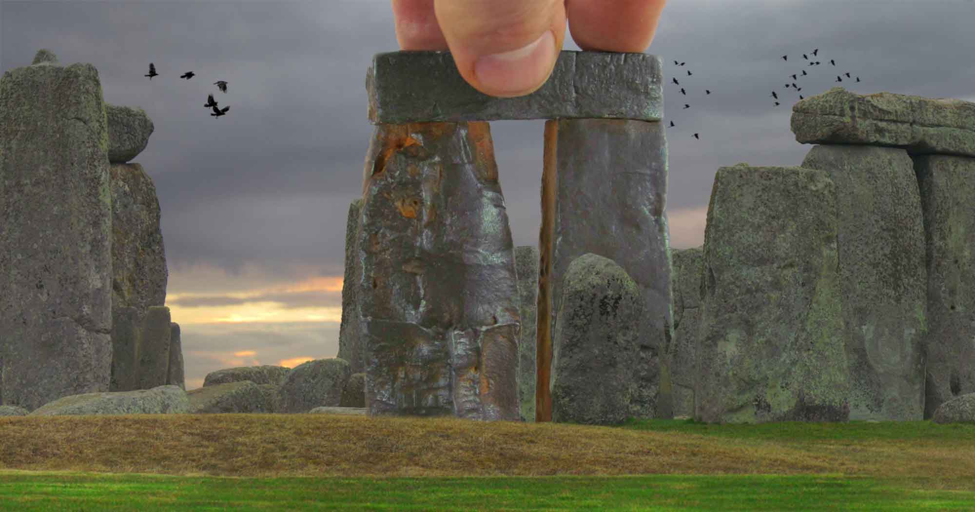 Mock up of Trilithon Two added to Stonehenge panorama