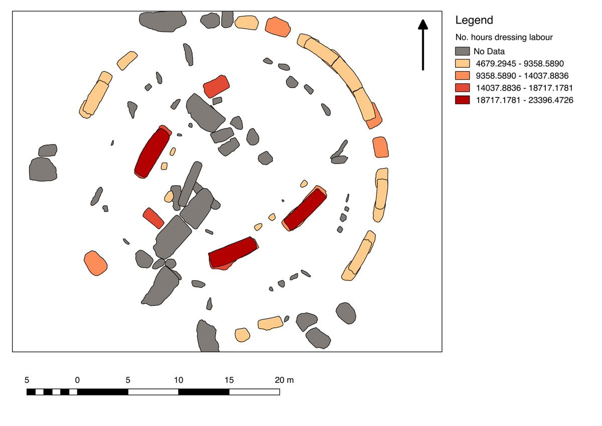 A map of the hot spots of time to carve out the shapes of the stones of Stonehenge.