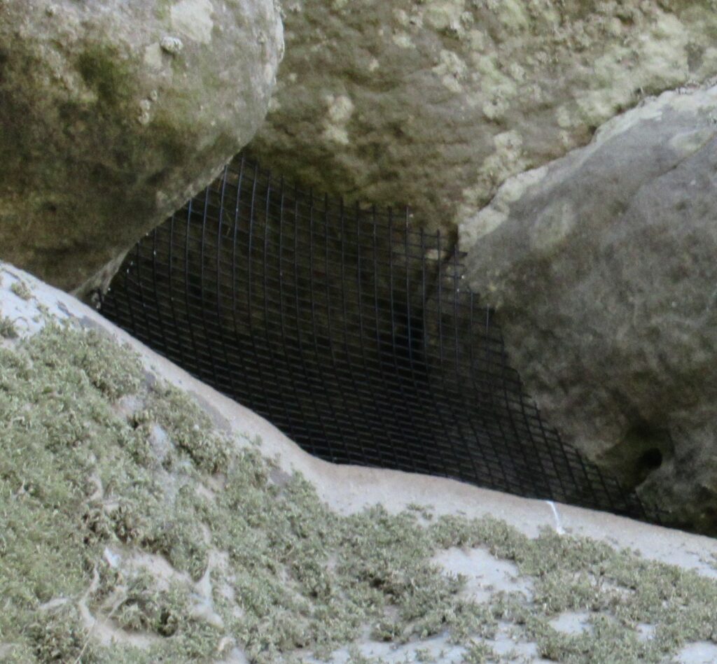 Stonehenge evicted crows, showing fence on hole of Trilithon One's lintel