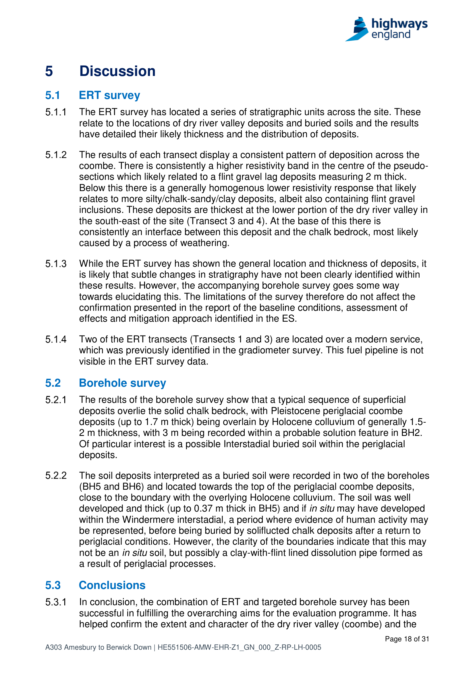 Conclusions page of the ERT and borehole survey report