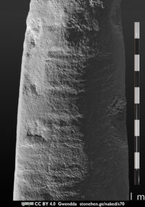 Stone 70, outer face at closer framing, raking light from the lower left at 3.0 degrees
