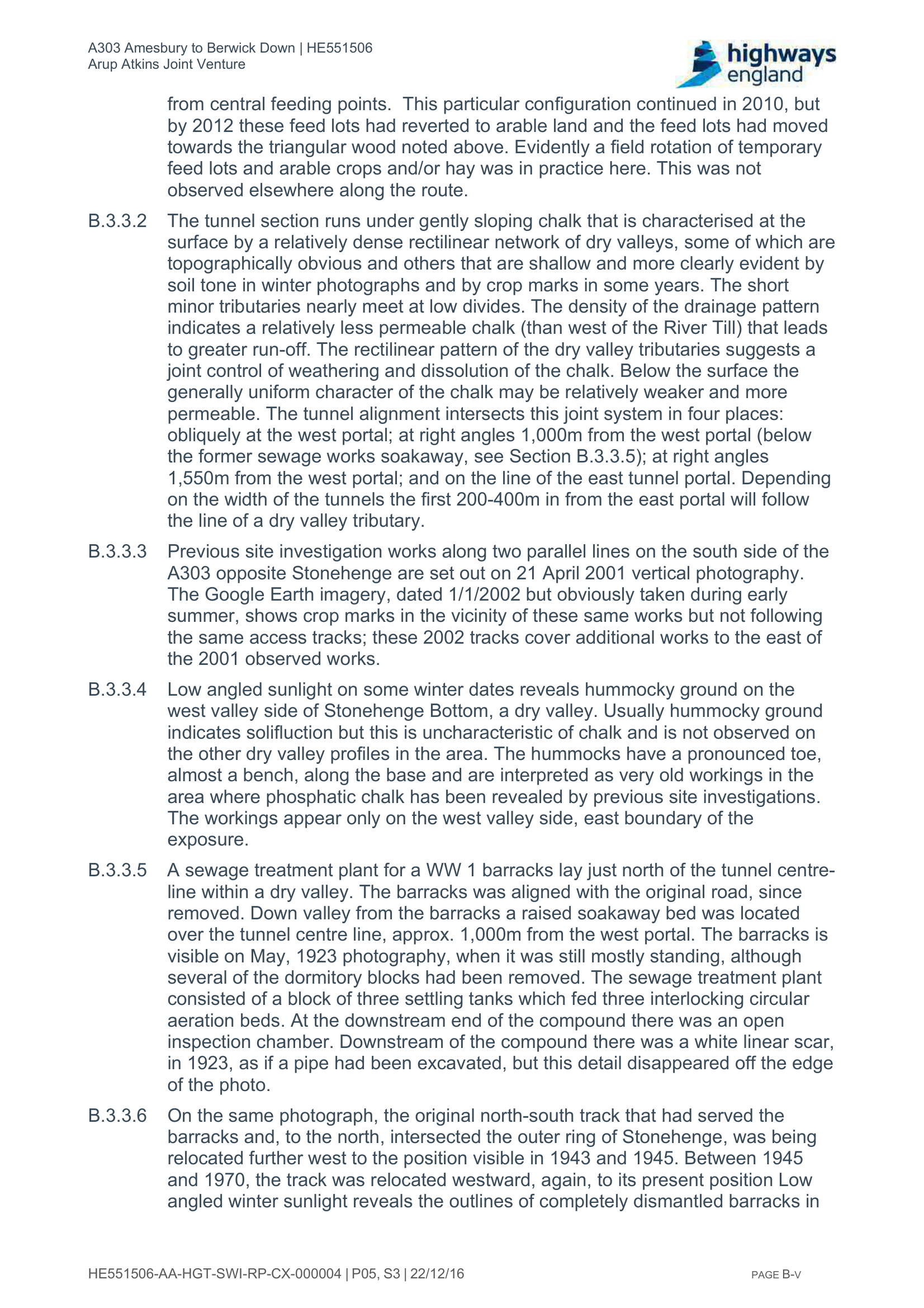 Report page describing hummocky ground at Stonehenge Bottom